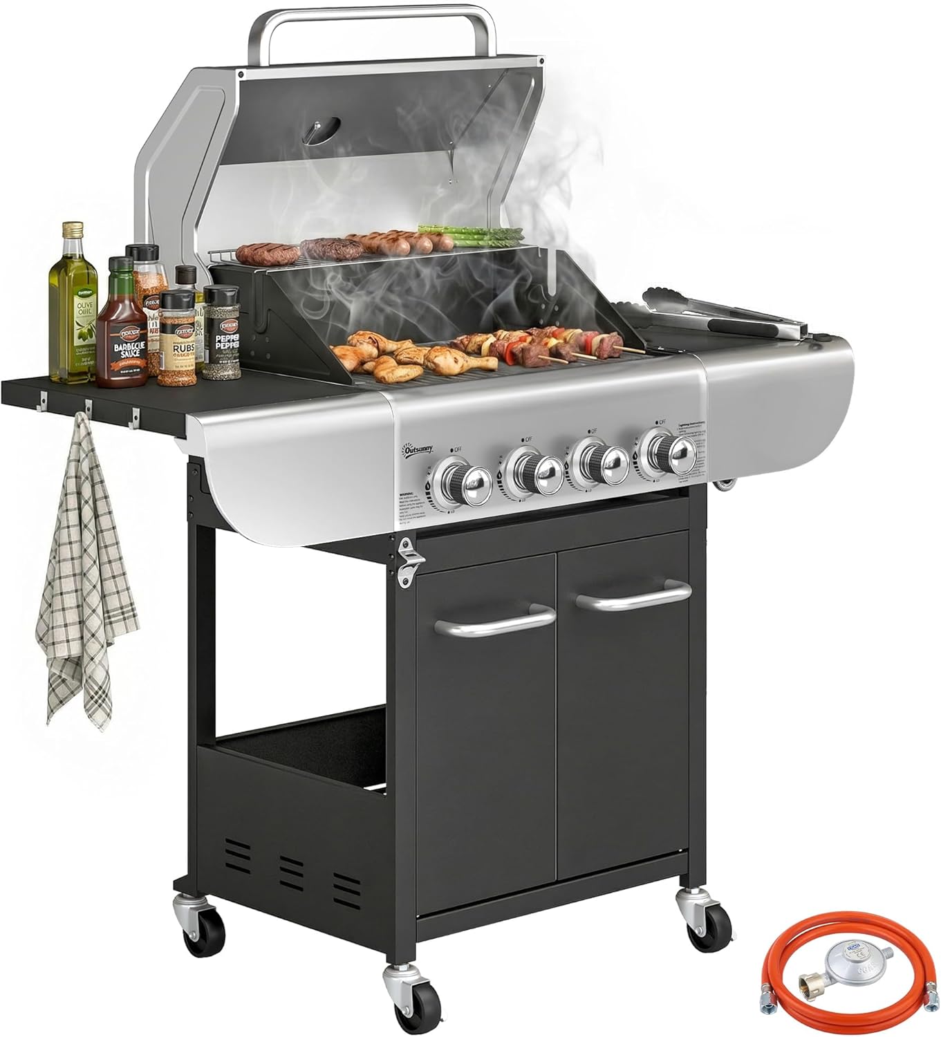 Outsunny Barbacoa de Gas 4 Quemadores 12,8 KW con Parrillas de Hierro Fundido: Review Completa