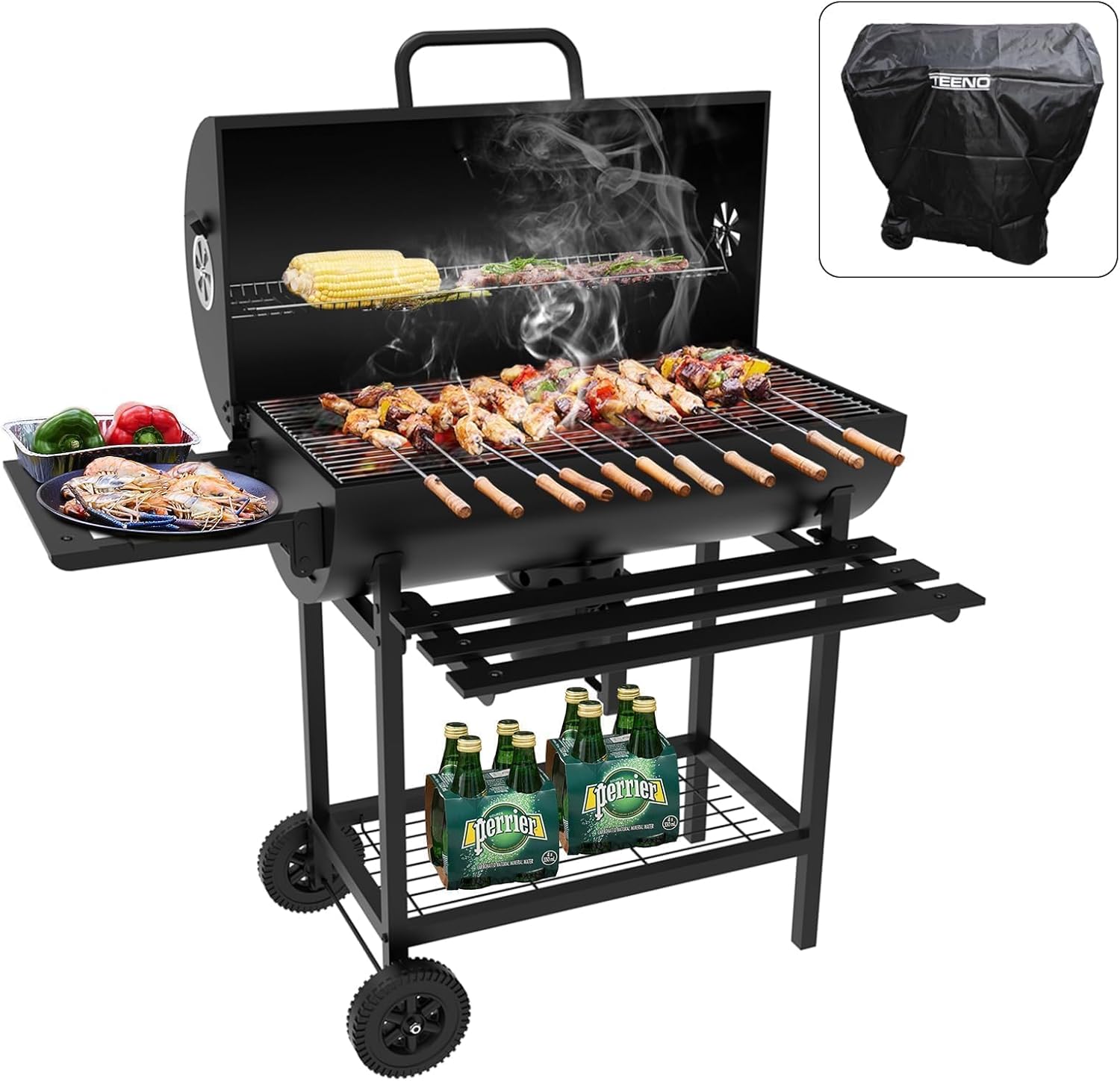 TEENO Barbacoa Carbón Parrilla XXL con Dos Estantes y Funda