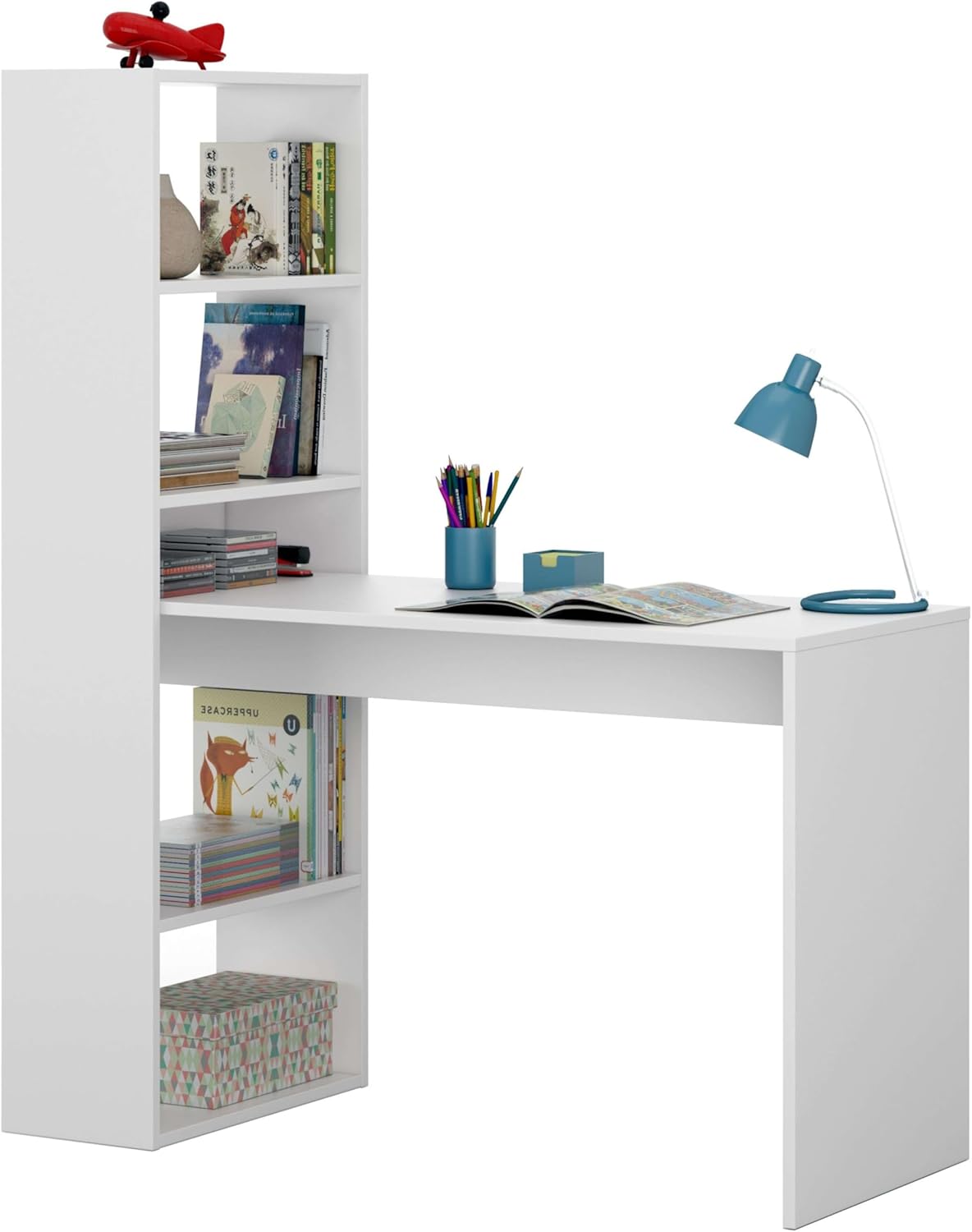 Habitdesign Escritorio Duplo con Estantería Reversible Blanco Artik 120x53x144 cm