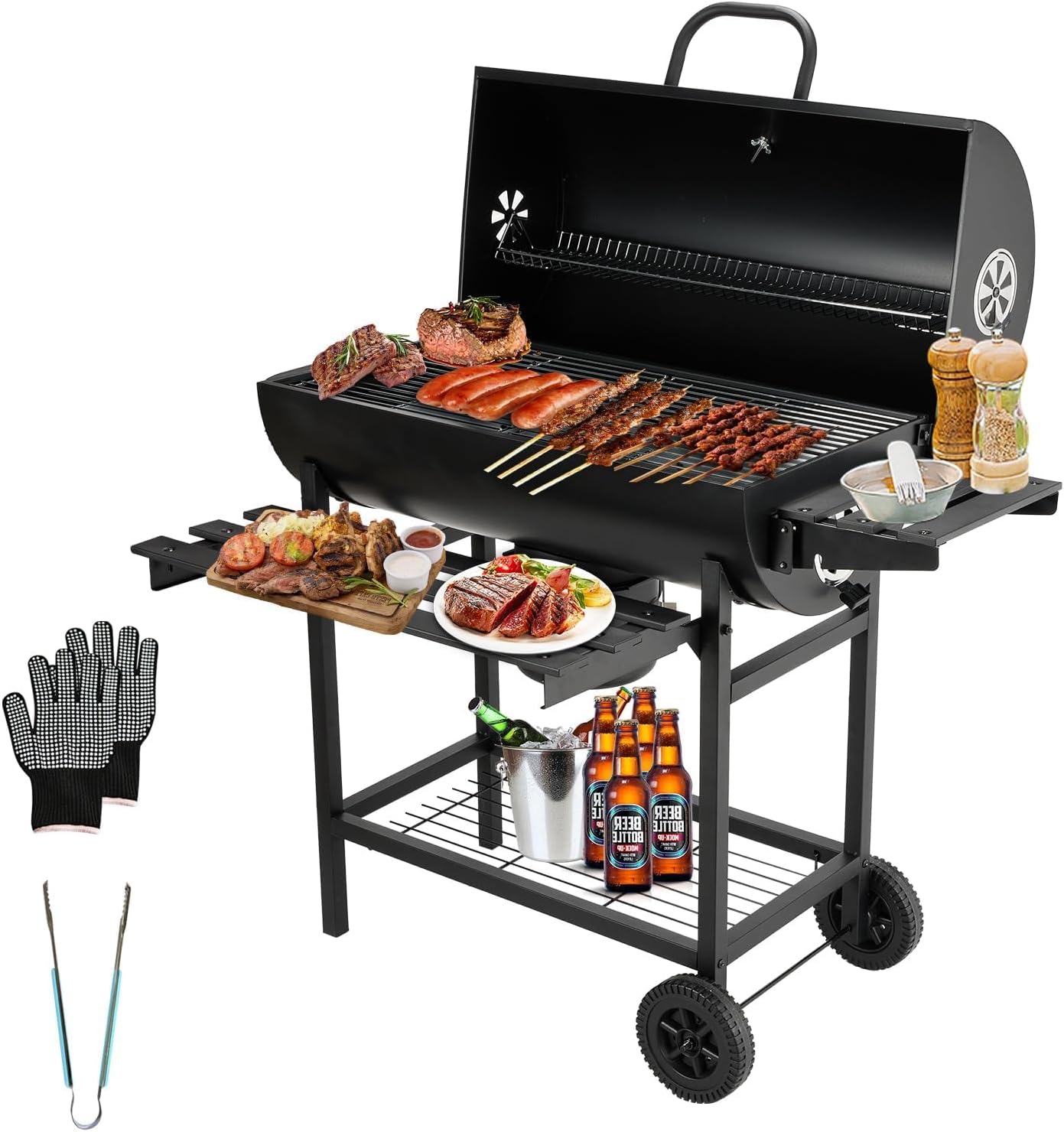 TEENO Barbacoa de Carbón XXL Basic con Termómetro y Guantes
