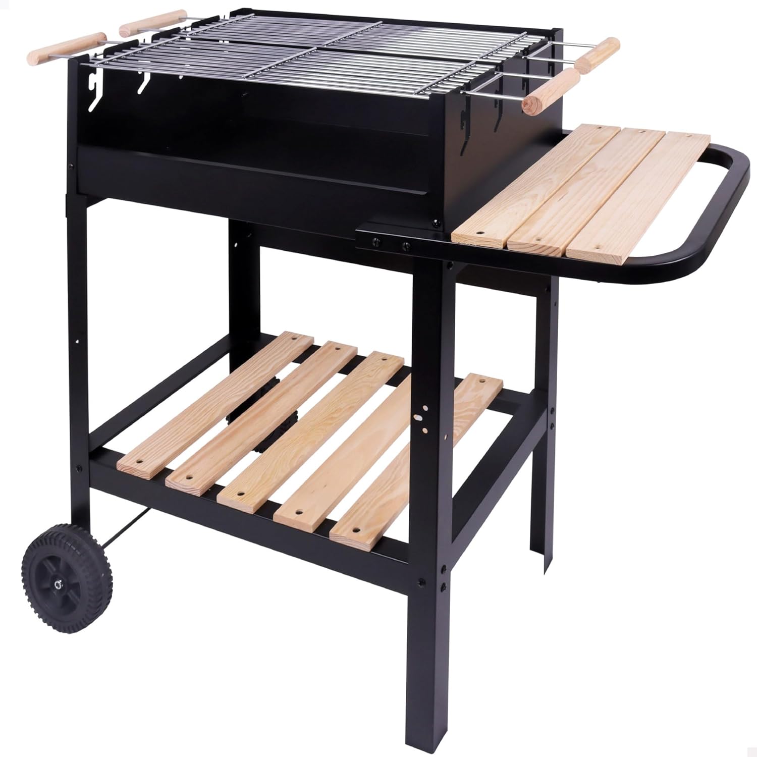 AKTIVE Barbacoa Carbón Portátil Doble Parrilla 3 Alturas Regulables con Ruedas