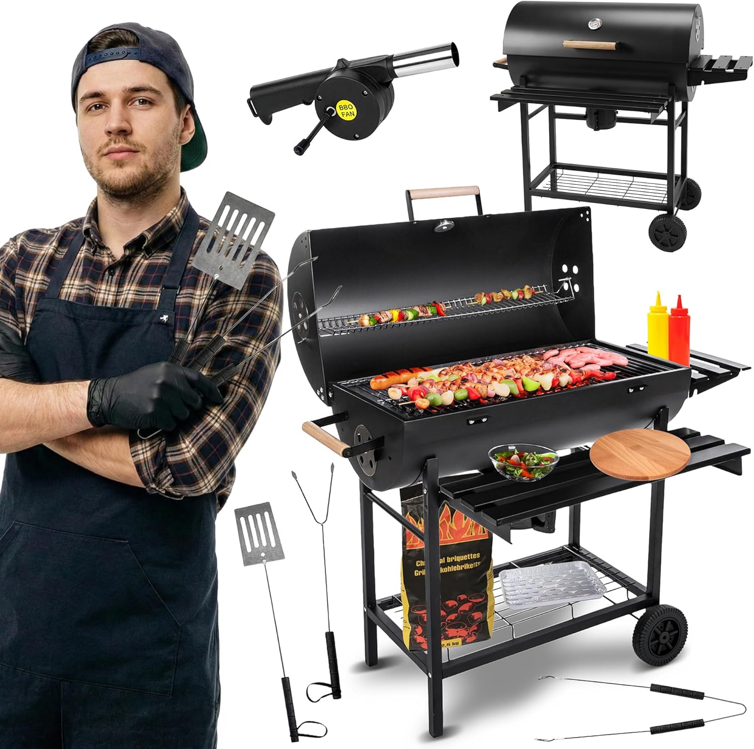 Five-Star Grill&Chill Barbacoa Carbon GC0002 Parrilla Cromada 71x35cm 2 Estantes Plegables